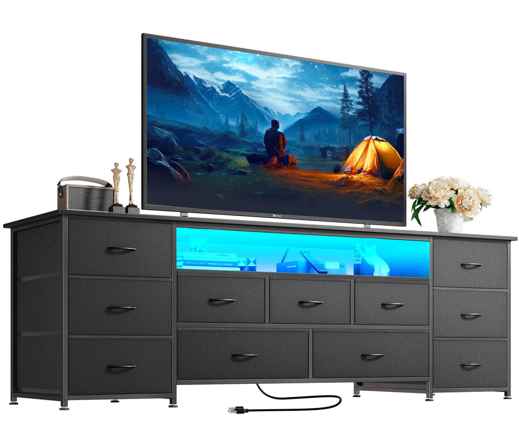 63 Inch 11 Drawer TV Stand with Power Outlets and LED Lights R952