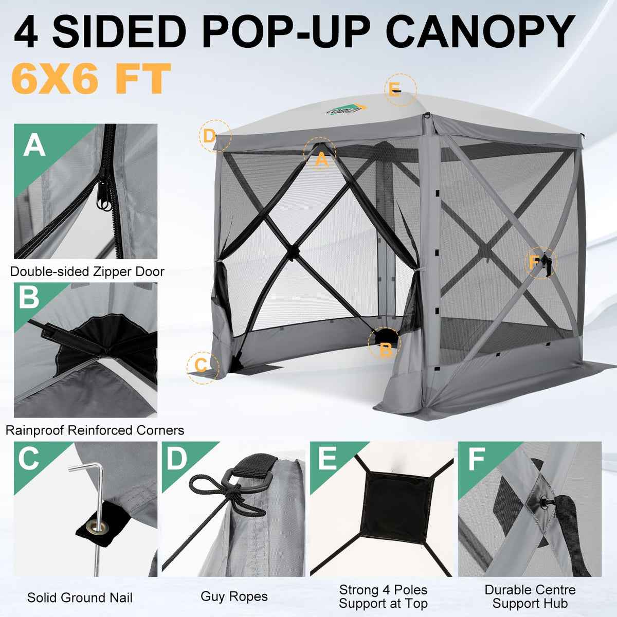 6x6 FT Waterproof Pop up Gazebo Tent with Mosquito Netting B9344