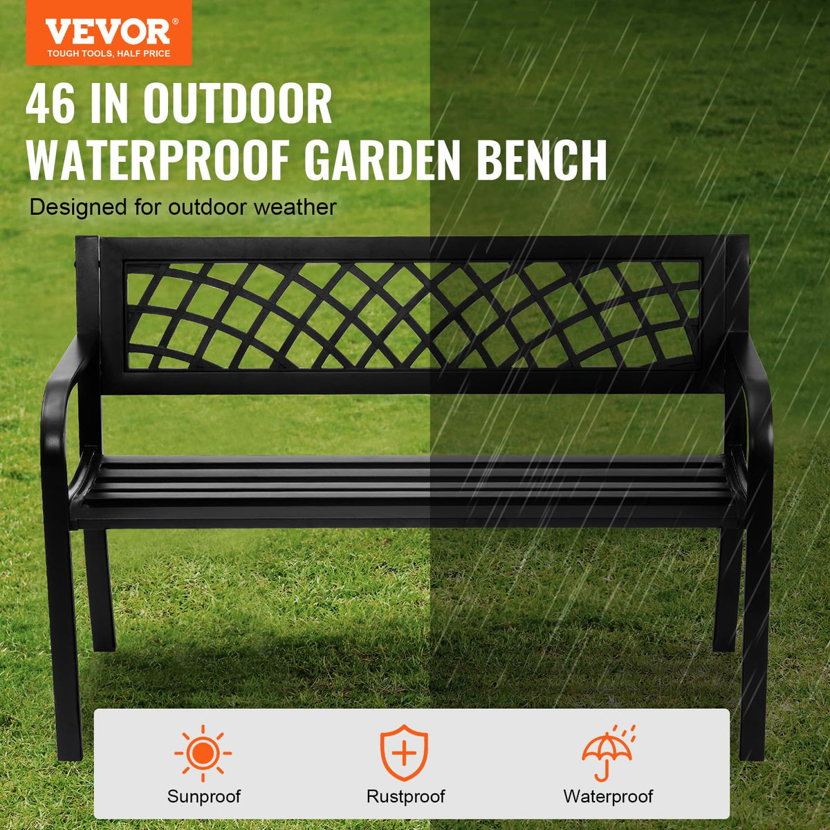 46" Iron Steel Frame Garden Bench with Mesh Pattern and Plastic Backrest J1518