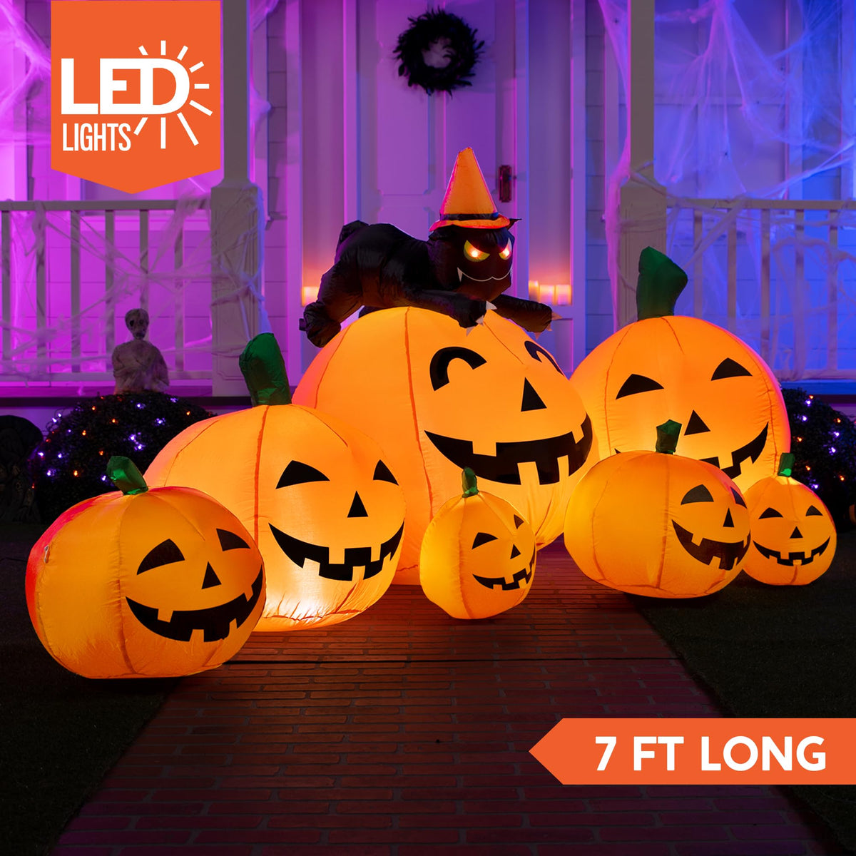 7 FT Long Halloween Inflatables Pumpkin Outdoor Decoration S43584
