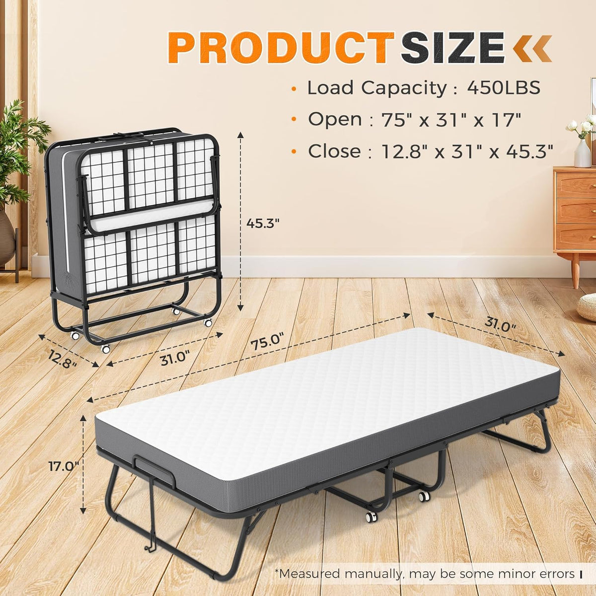 Folding Guest Bed Single Size with 5 Inch Memory Foam Mattress U241825
