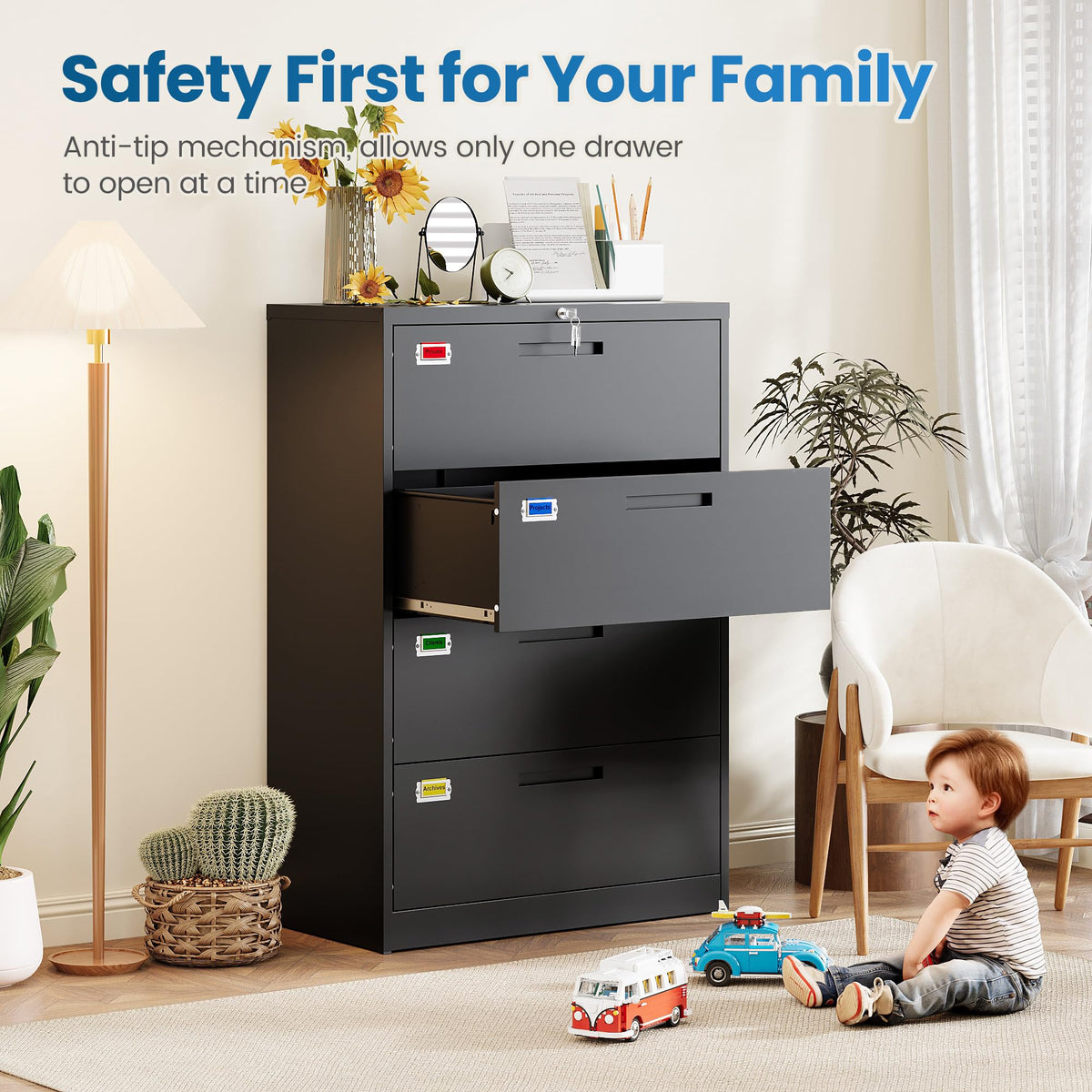 4 Drawer File Cabinet with Lock, Black X43265