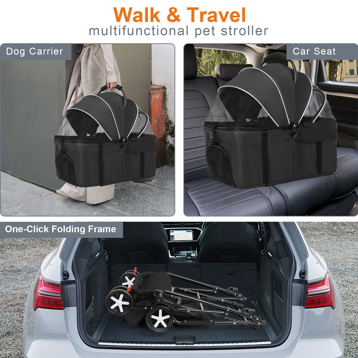 Foldable Pet Stroller with Removable Carrier and Storage Bag L717984
