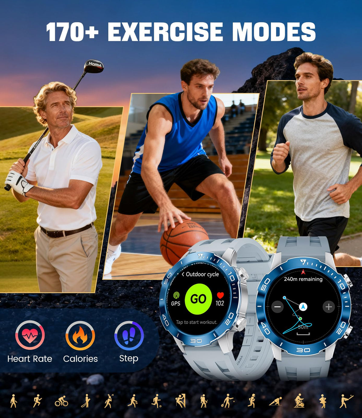 Smart Watch with Heart Rate SpO2 Sleep Monitor IP68 Waterproof Silver Blue 40mm A82494