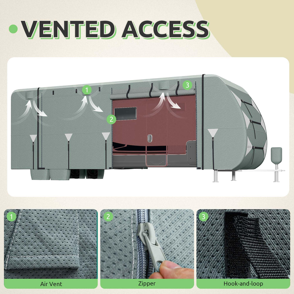 24-27FT Waterproof 7-Layer Camper Cover with Tongue Jack Cover, Tire Covers, Gutter Covers H5587