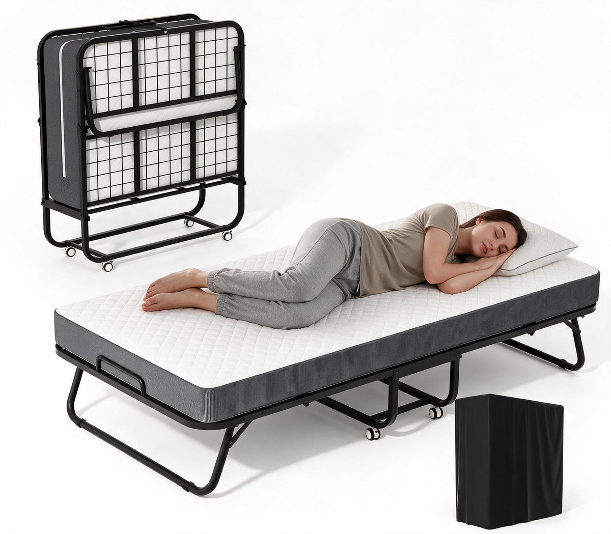 Folding Guest Bed Single Size with 5 Inch Memory Foam Mattress U241825