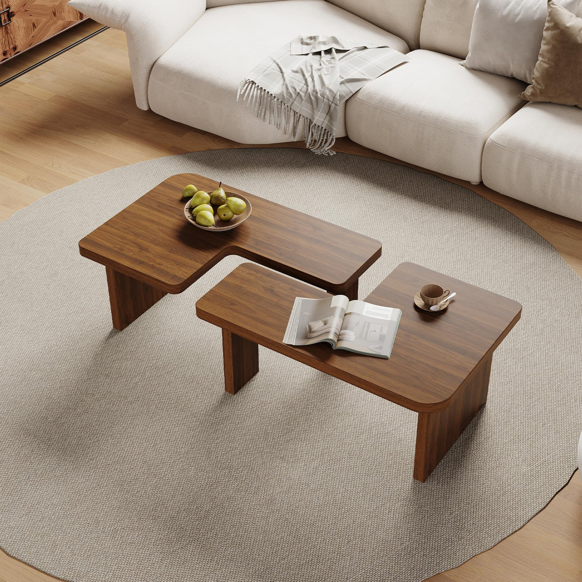 Brown Wooden L-Shape Coffee Table Set of 2 V5387