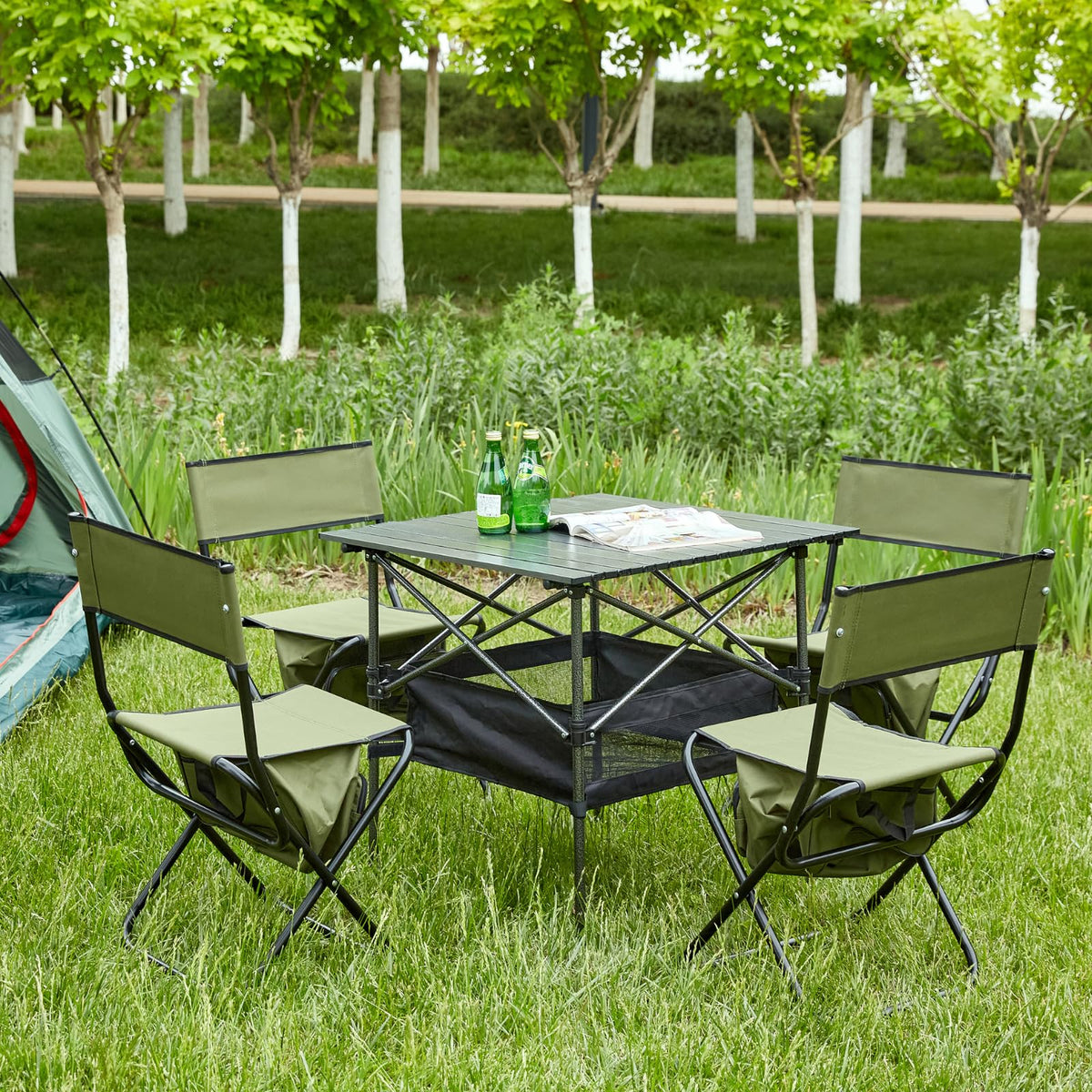 Folding Camping Chair with Storage Bag, 2 Pack, Green V186