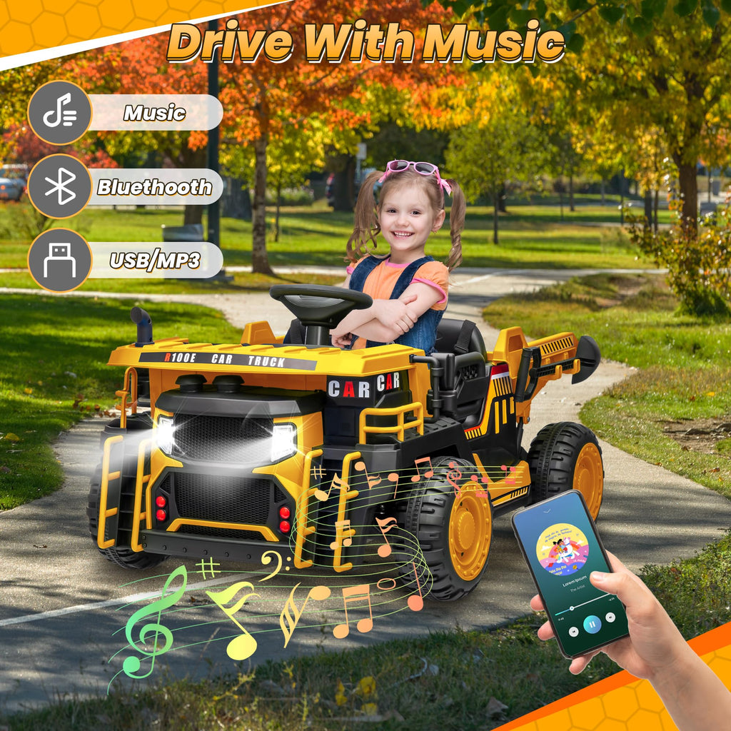 24V 2 Seater Ride on Dump Truck with 400W Motors, Yellow J7486