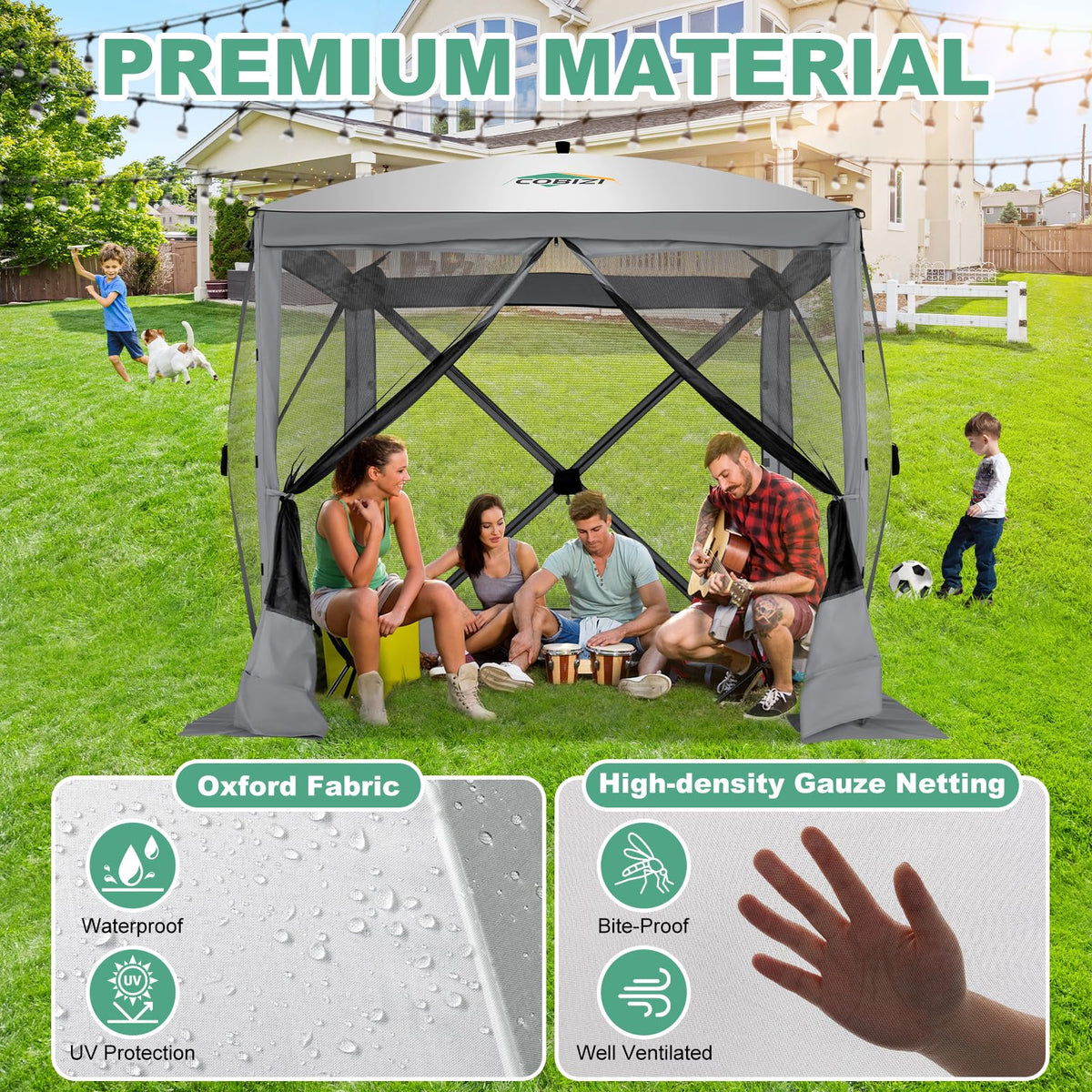 6x6 FT Waterproof Pop up Gazebo Tent with Mosquito Netting B9344
