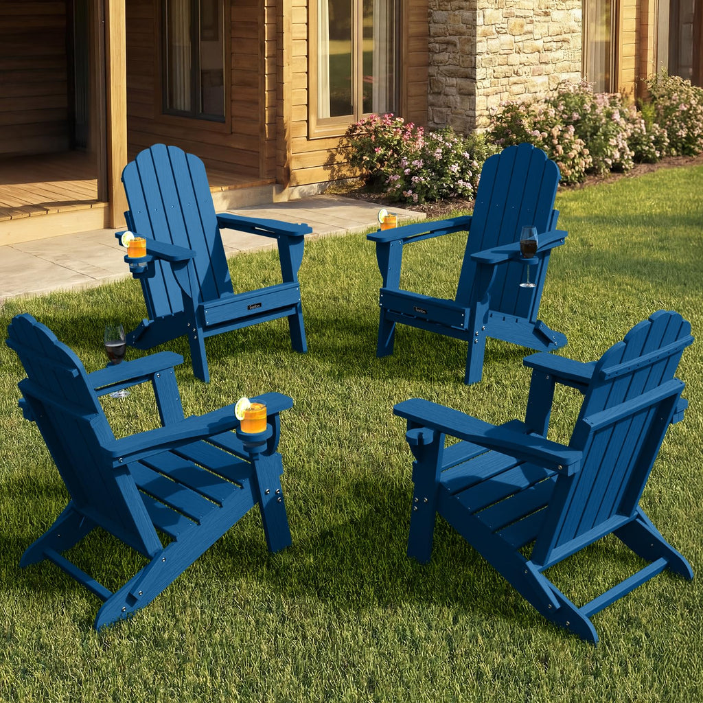 Folding Adirondack Chairs Set of 4 with 2 Cup Holders V244