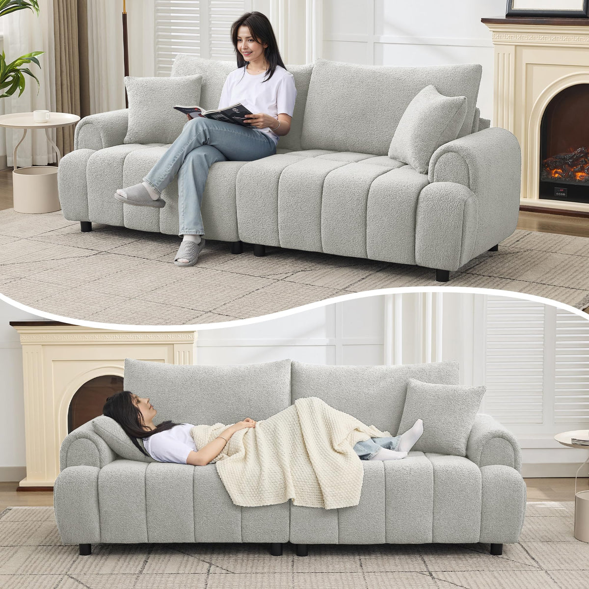 Light Grey Oversized Sherpa Boucle Sofa S691