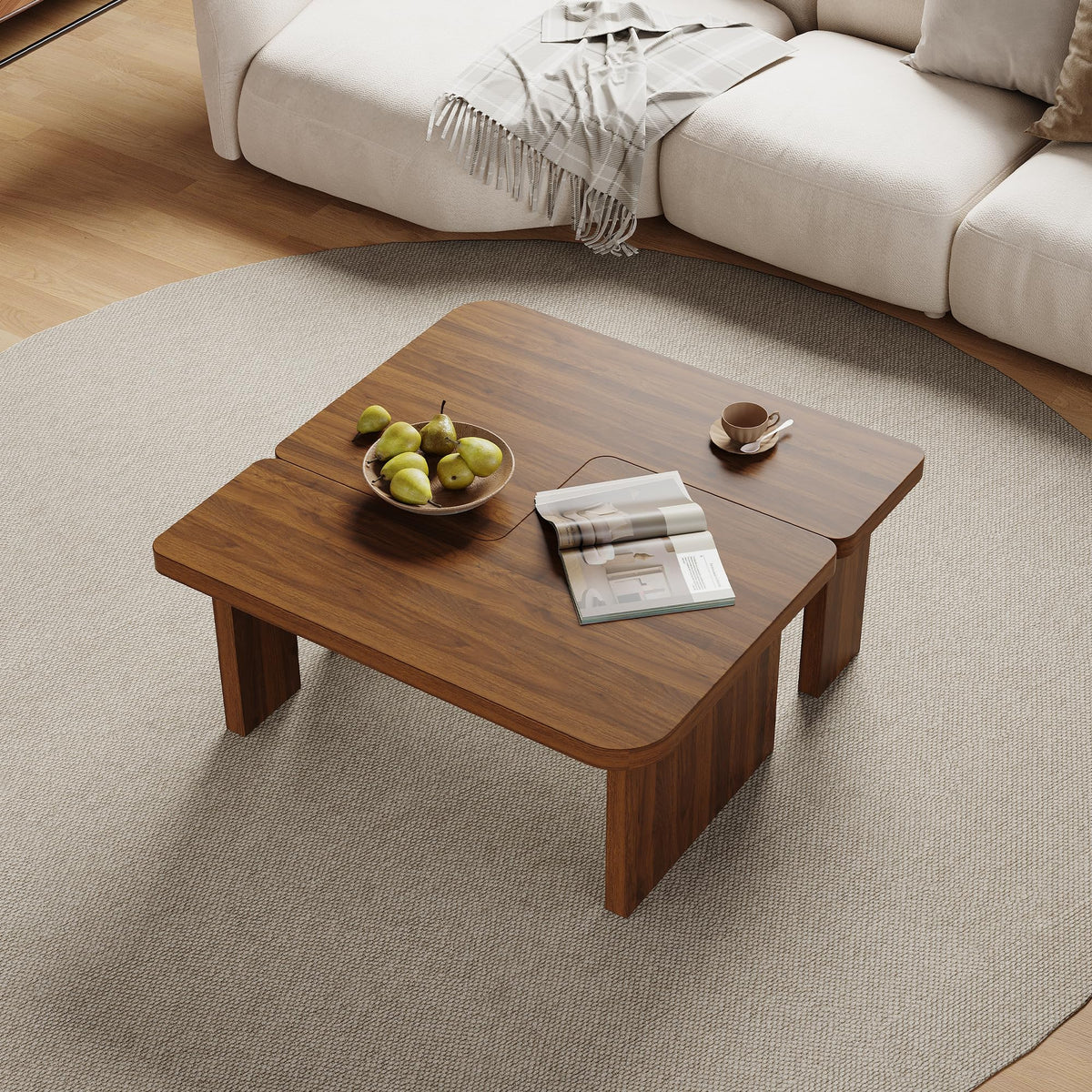 Brown Wooden L-Shape Coffee Table Set of 2 V5387