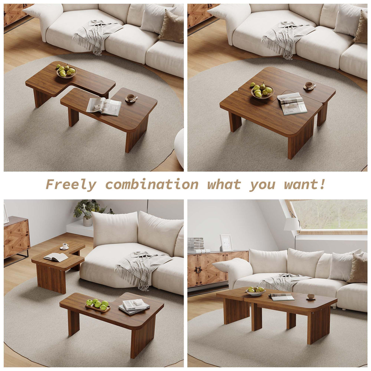 Brown Wooden L-Shape Coffee Table Set of 2 V5387
