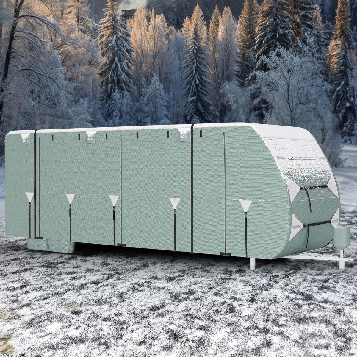 24-27FT Waterproof 7-Layer Camper Cover with Tongue Jack Cover, Tire Covers, Gutter Covers H5587