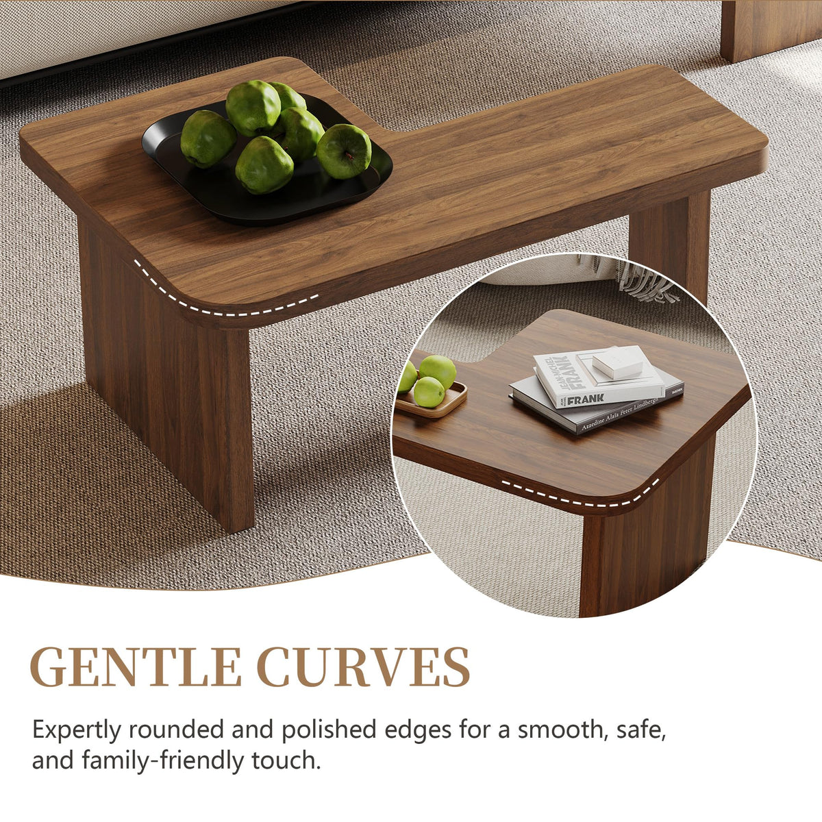 Brown Wooden L-Shape Coffee Table Set of 2 V5387